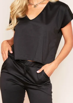 Airport Vibin'|Co-Ords*Missy Empire Layla Black V Neck Boxy Loungewear Set