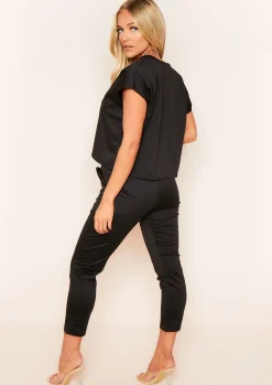Airport Vibin'|Co-Ords*Missy Empire Layla Black V Neck Boxy Loungewear Set