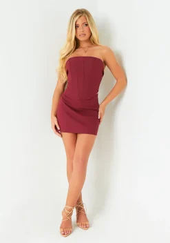 The Party Edit|Tops*Missy Empire Layla Burgundy Tailored Linen Corset