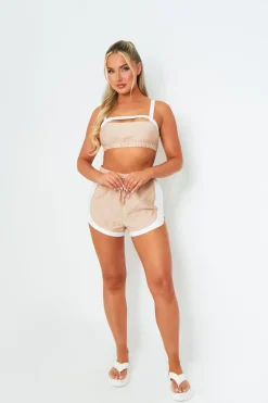 Tops|Co-Ords*Missy Empire Leah Beige & White Cut Out Crop Top