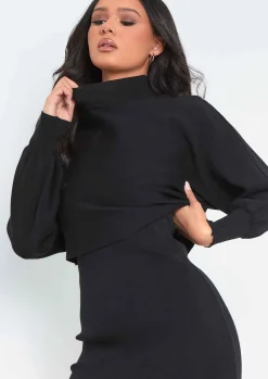 Little Black Dresses|Knitted Dresses*Missy Empire Leah Black Knitted Dress and Jumper Co Ord set