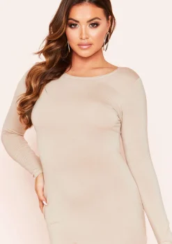 Long Sleeve Dresses|Mini Dresses*Missy Empire Lexi Long Sleeve Basic Jersey Mini Dress Beige