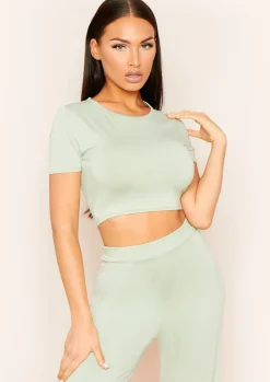 Airport Vibin'|Tops*Missy Empire Liana Sage Mix & Match Smooth Cropped T-Shirt