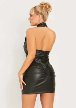 Concert Outfits|Little Black Dresses*Missy Empire Libbie Black PU High Neck Mini Dress