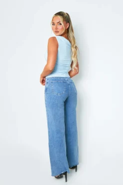 Tops*Missy Empire Lidia Baby Super Soft Off The Shoulder Top Blue