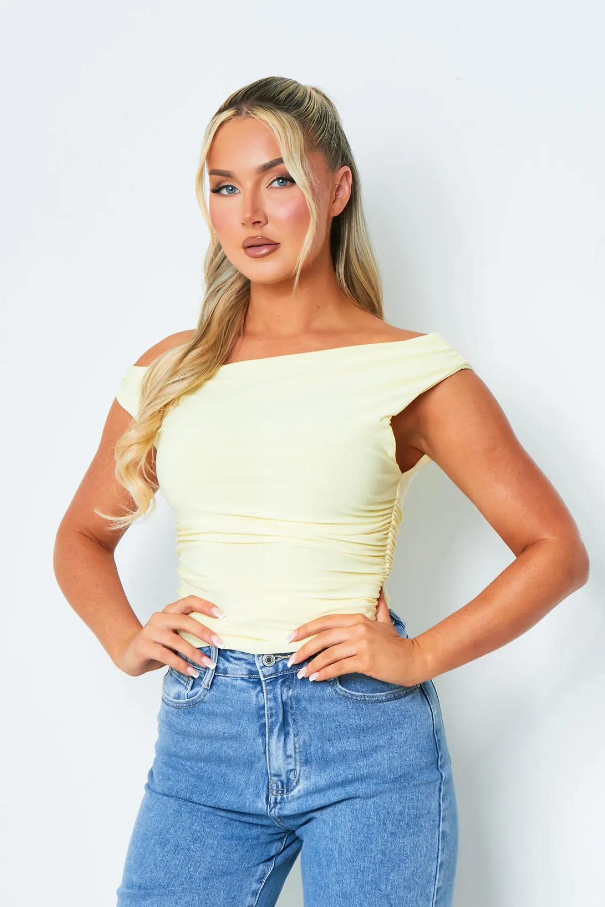 Tops*Missy Empire Lidia Super Soft Off The Shoulder Top Yellow