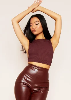 Tops*Missy Empire Lindsay Extreme Side Cut Out Ribbed Top Chocolate
