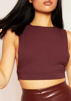 Tops*Missy Empire Lindsay Extreme Side Cut Out Ribbed Top Chocolate