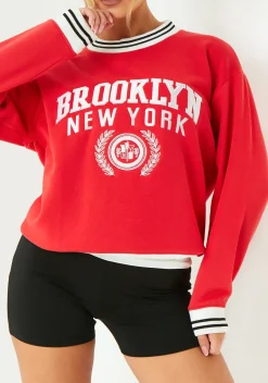 Airport Vibin'|Loungewear*Missy Empire Lisa Red Brooklyn Sweatshirt