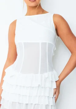 Mini Dresses|Going Out Dresses*Missy Empire Lola Ruffle Lace Up Back Mini Dress White