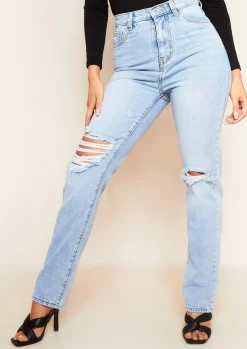 Jeans|Denim*Missy Empire London Light Wash Ripped Jeans