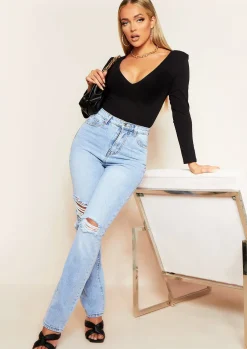 Jeans|Denim*Missy Empire London Light Wash Ripped Jeans
