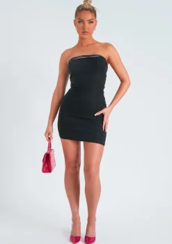 Little Black Dresses|Mini Dresses*Missy Empire Lorena Satin Trim Bandeau Mini Dress Black