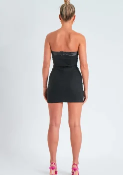 Little Black Dresses|Mini Dresses*Missy Empire Lorena Satin Trim Bandeau Mini Dress Black
