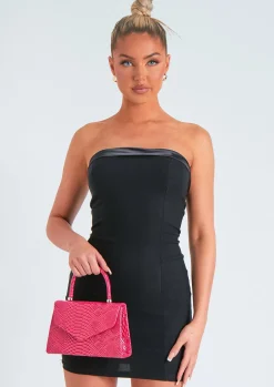Little Black Dresses|Mini Dresses*Missy Empire Lorena Satin Trim Bandeau Mini Dress Black