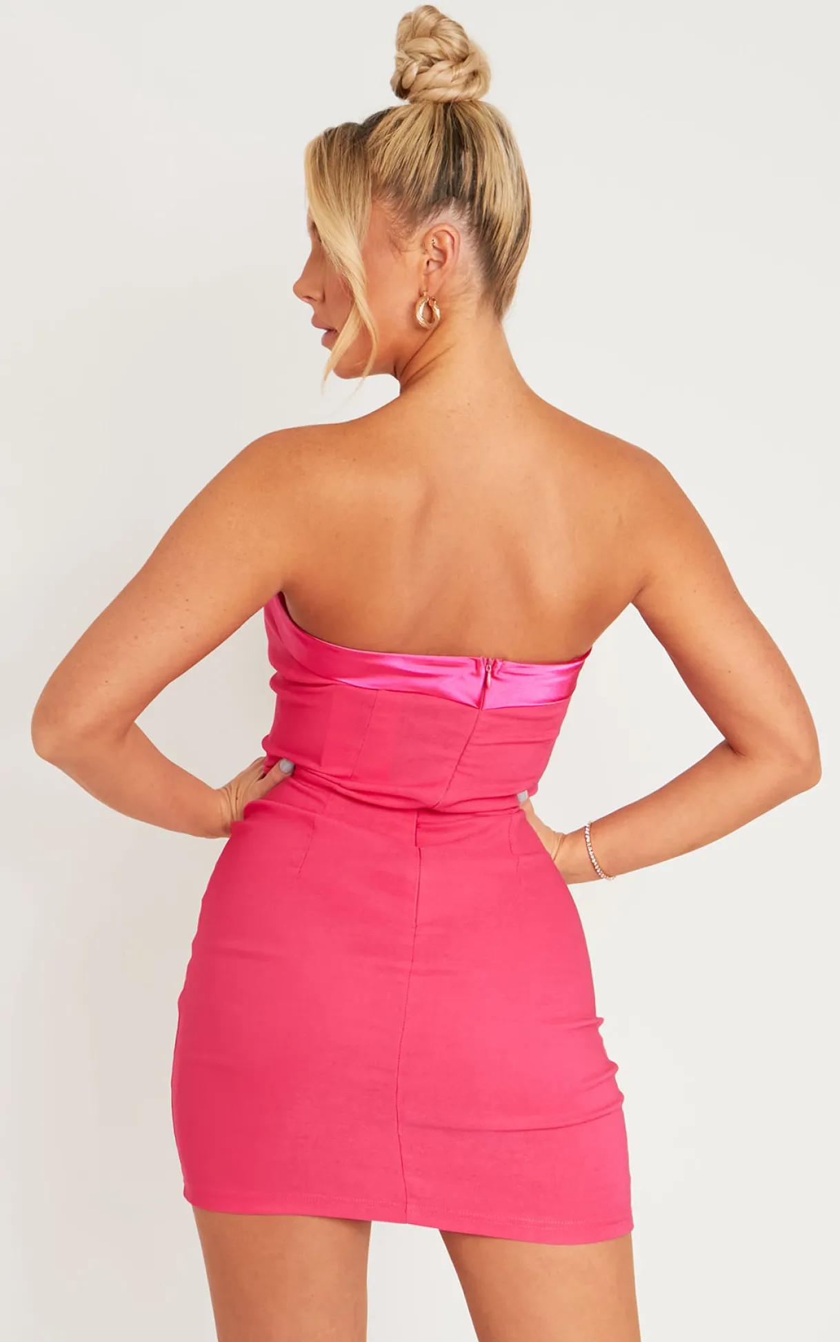 The Party Edit|Mini Dresses*Missy Empire Lorena Hot Satin Trim Bandeau Mini Dress Pink
