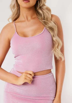 The Party Edit|Tops*Missy Empire Lottie Pink Metallic Glitter Cami Top