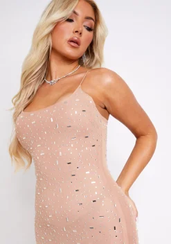 The Party Edit|Maxi Dresses*Missy Empire Louisa Rhinestone Embellished Mesh Maxi Dress Nude