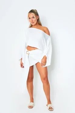 Skirts|Co-Ords*Missy Empire Louise White Wrap Over Detail Mini Skirt