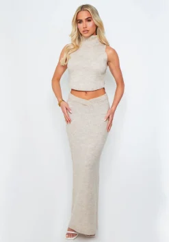 Skirts|Knitwear*Missy Empire Lucia Stone Knitted Dip Waist Maxi Skirt