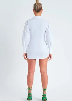 Shirt Dresses|Long Sleeve Dresses*Missy Empire Lucia Ruched Front Mini Shirt Dress White
