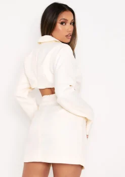 Long Sleeve Dresses|Mini Dresses*Missy Empire Lucinda Cut Out Blazer Dress Cream