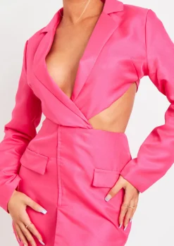 Long Sleeve Dresses|Mini Dresses*Missy Empire Lucinda Cut Out Blazer Dress Pink