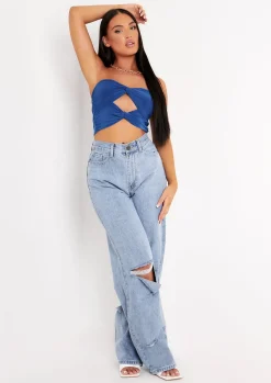 Tops*Missy Empire Lucy Blue Twist Front Cut Out Slinky Bandeau Top