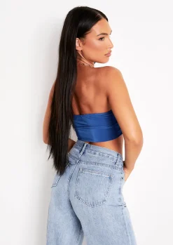 Tops*Missy Empire Lucy Blue Twist Front Cut Out Slinky Bandeau Top
