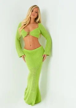 Skirts|Co-Ords*Missy Empire Lucy Green Asymmetric Detail Knitted Midi Skirt