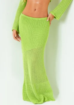 Skirts|Co-Ords*Missy Empire Lucy Green Asymmetric Detail Knitted Midi Skirt