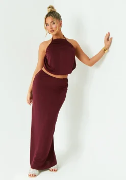 Tops|Co-Ords*Missy Empire Lucy Wine Cowl Backless Top Red