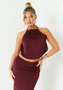 Tops|Co-Ords*Missy Empire Lucy Wine Cowl Backless Top Red