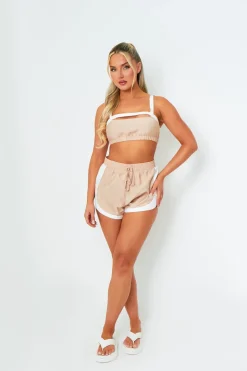 Shorts|Co-Ords*Missy Empire Luna Beige & White Linen High Rise Shorts