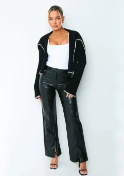 Concert Outfits|Loungewear*Missy Empire Lydia Black Contrast Trim Fold Over Cardigan