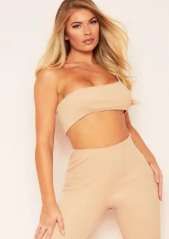 Tops|Co-Ords*Missy Empire Mabel One Shoulder Ribbed Crop Top Nude