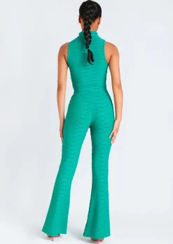 Co-Ords*Missy Empire Maddy Green High Neck Ripple Crop Top And Flared Trouser Co Ord