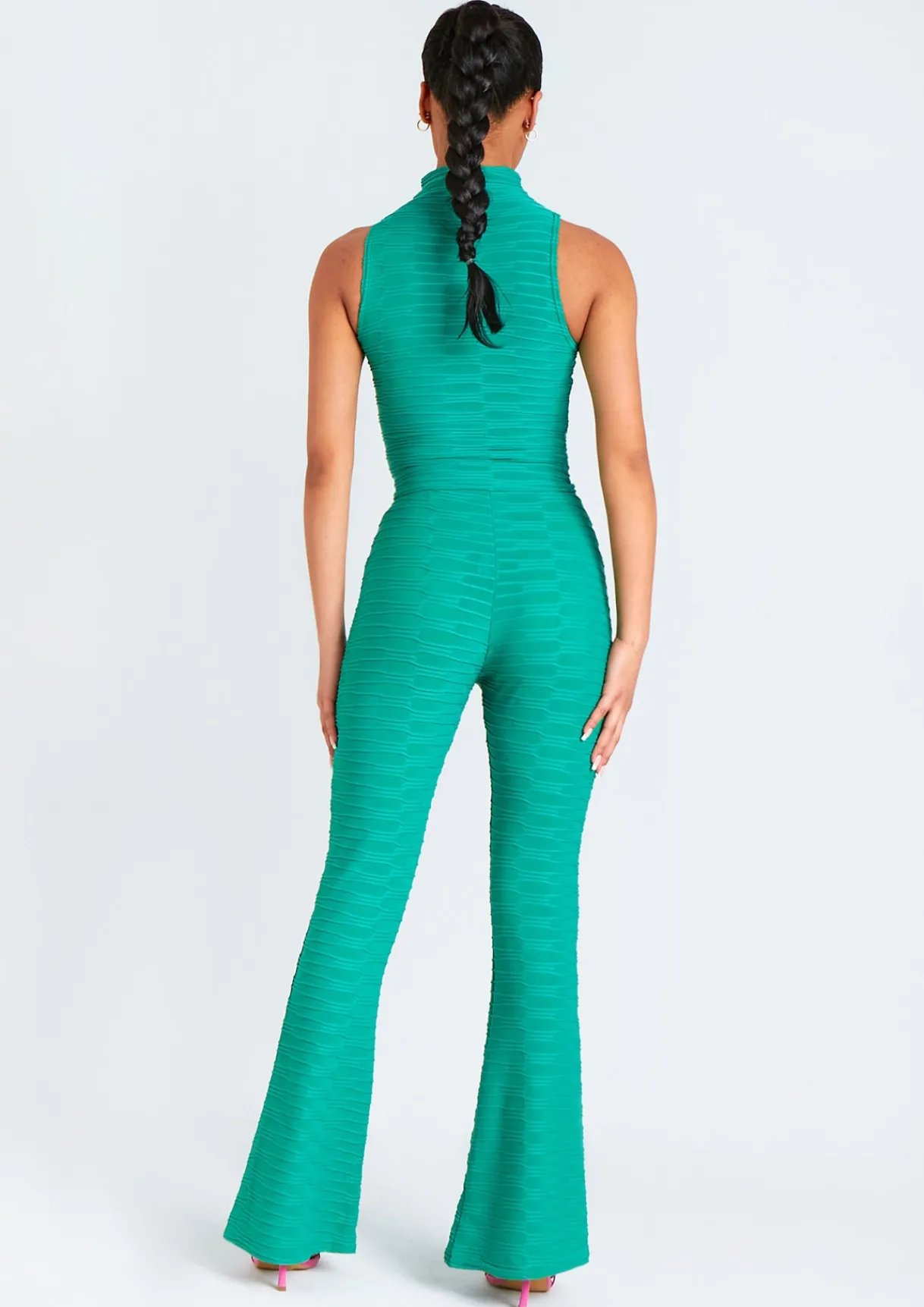 Co-Ords*Missy Empire Maddy Green High Neck Ripple Crop Top And Flared Trouser Co Ord