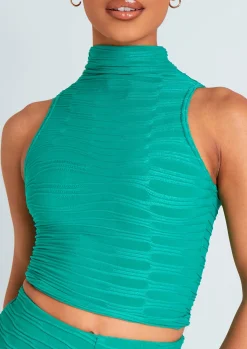 Co-Ords*Missy Empire Maddy Green High Neck Ripple Crop Top And Flared Trouser Co Ord