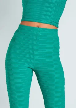 Co-Ords*Missy Empire Maddy Green High Neck Ripple Crop Top And Flared Trouser Co Ord