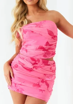 Skirts|Co-Ords*Missy Empire Madison Pink Ruched Twist Floral Mini Skirt