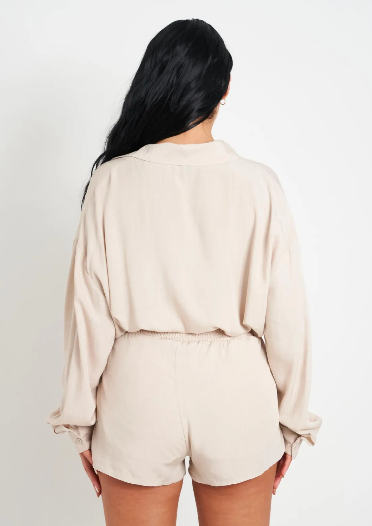 Airport Vibin'|Shorts*Missy Empire Maleah Linen Sheered Waist Shorts Beige