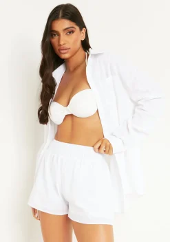 Shorts|Co-Ords*Missy Empire Maleah Linen Sheered Waist Shorts White