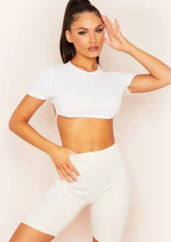 Airport Vibin'|Tops*Missy Empire Mandy Tie Back Cropped Ribbed T-Shirt White
