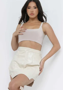Skirts*Missy Empire Margot Stone Faux Leather Curved Hem Mini Skirt