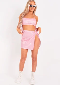 Rave Outfits|Skirts*Missy Empire Maria Pink Glitter Ring Detail Mini Skirt