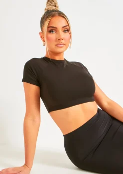 Airport Vibin'|Tops*Missy Empire Marianna Premium Sculpt Crop Tee Black