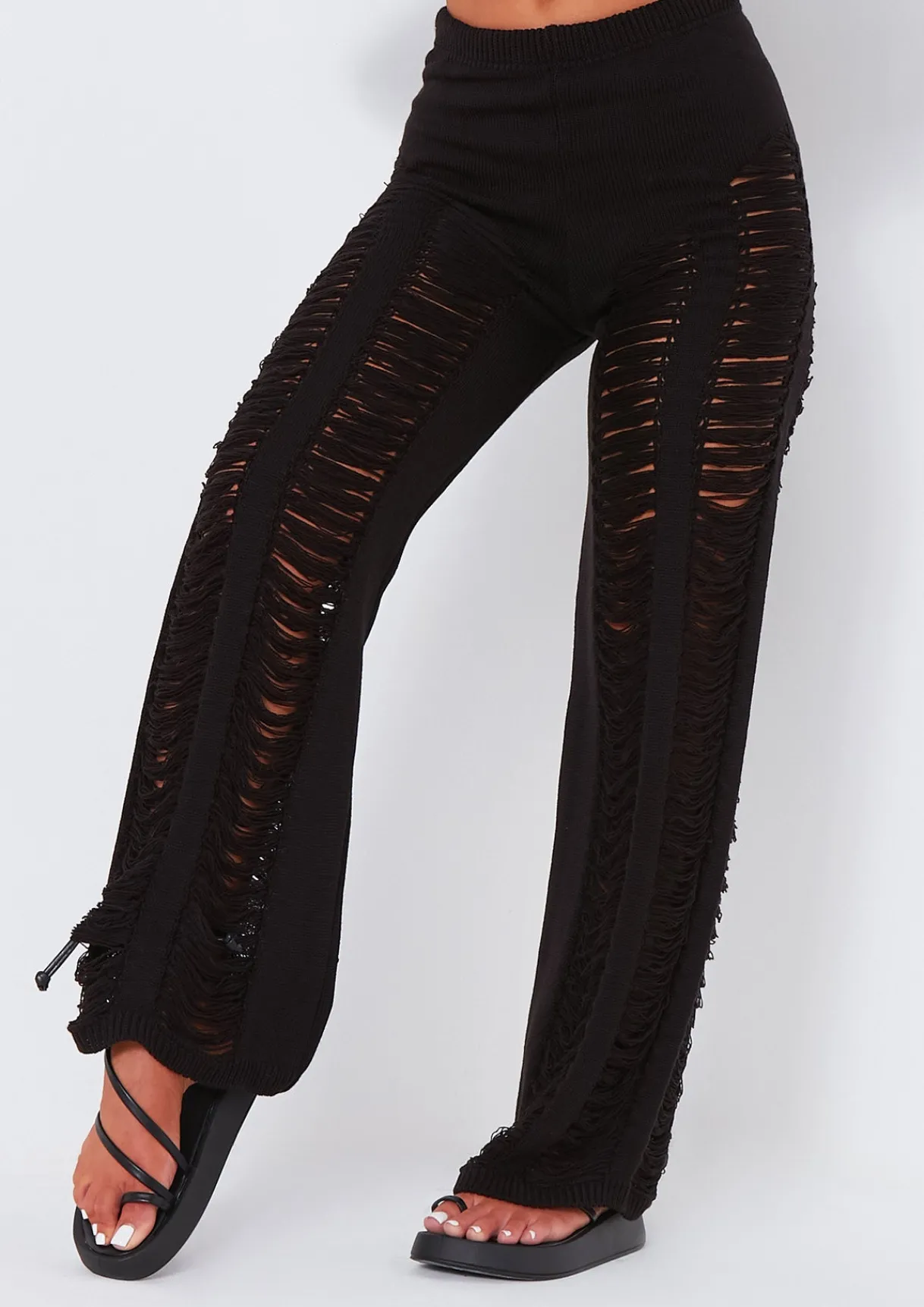 Trousers|Knitwear*Missy Empire Marla Laddered Knitted Trousers Black