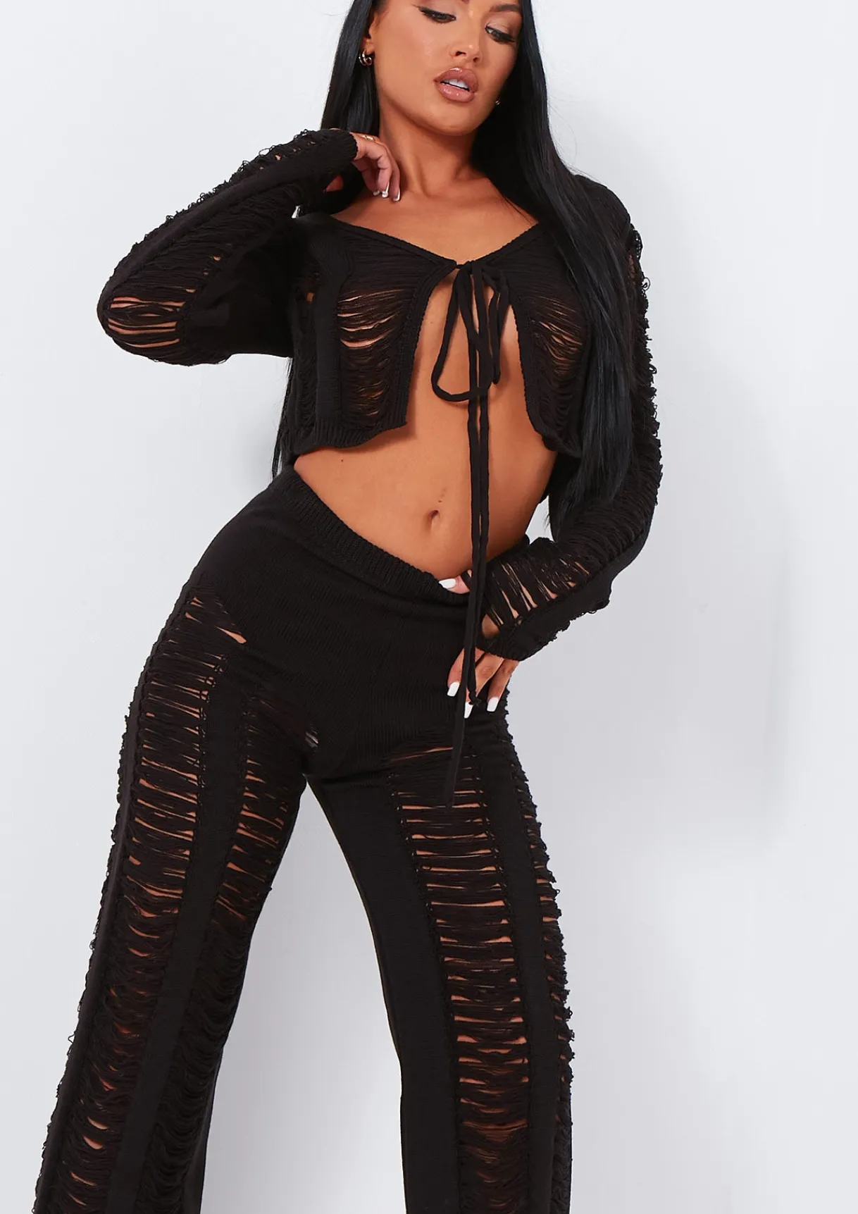 Trousers|Knitwear*Missy Empire Marla Laddered Knitted Trousers Black