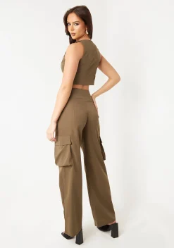 Tops|Co-Ords*Missy Empire Marlo Khaki Zip Front Waistcoat